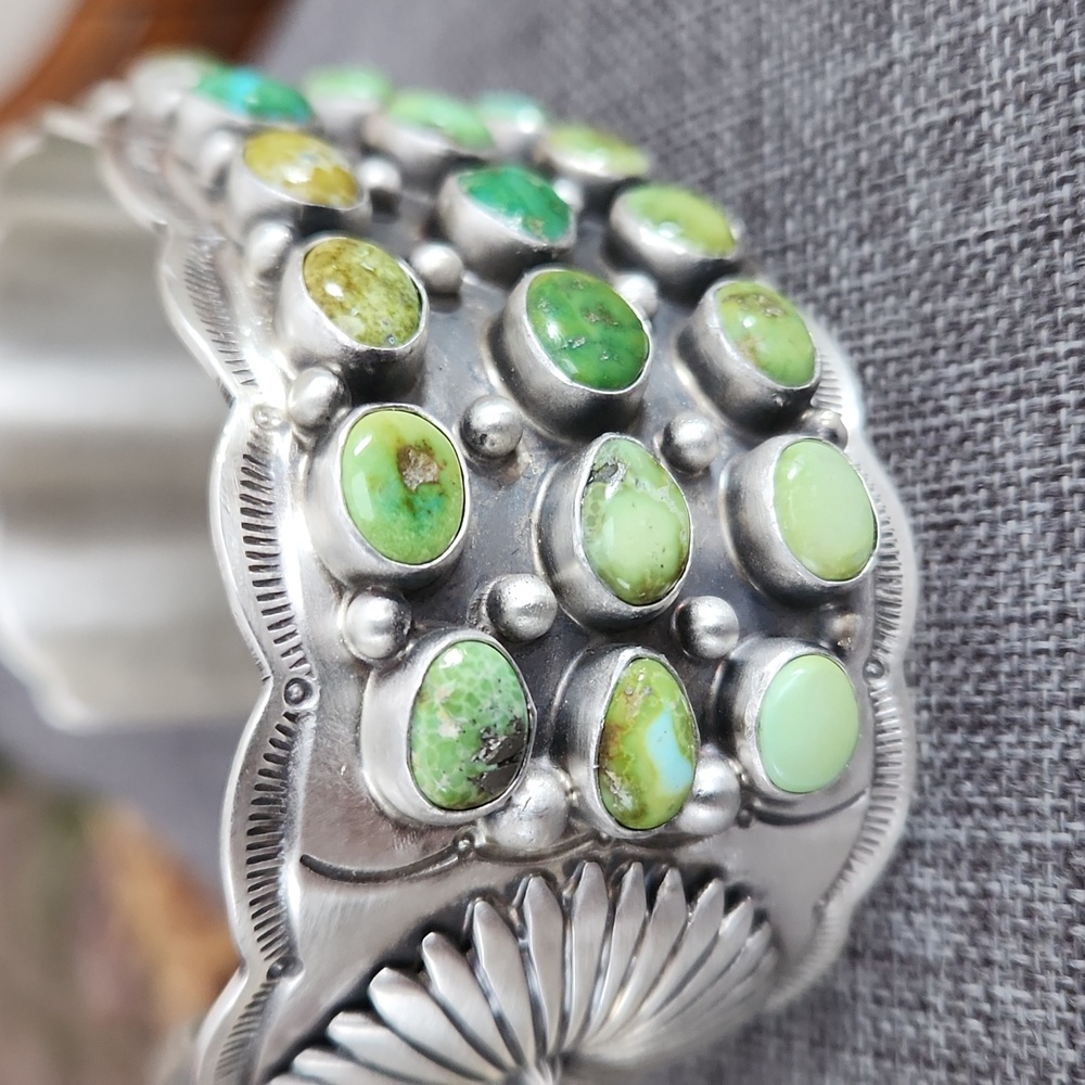 Large NWOT Native American Navajo 24 Turquoise Stone & Sterling Cuff Bracelet💙 - Picture 3 of 16
